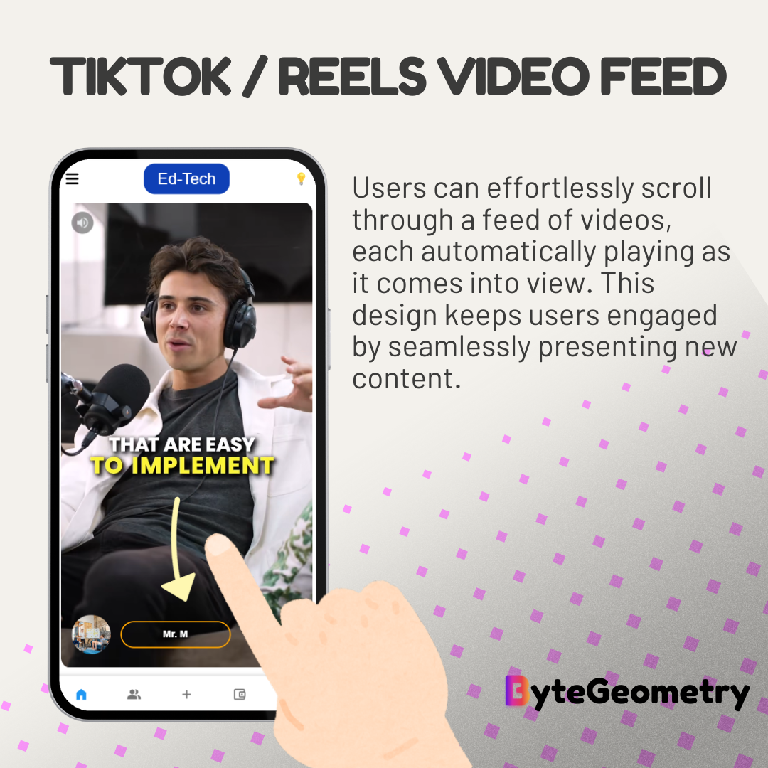 TikTok / Reels feed in the EdTech application