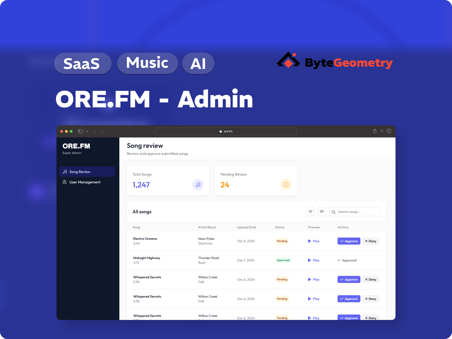 ORE.FM - admin pannel